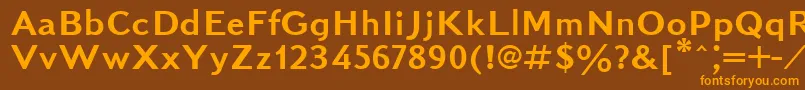フォントKudrashovsansctt – オレンジ色の文字が茶色の背景にあります。