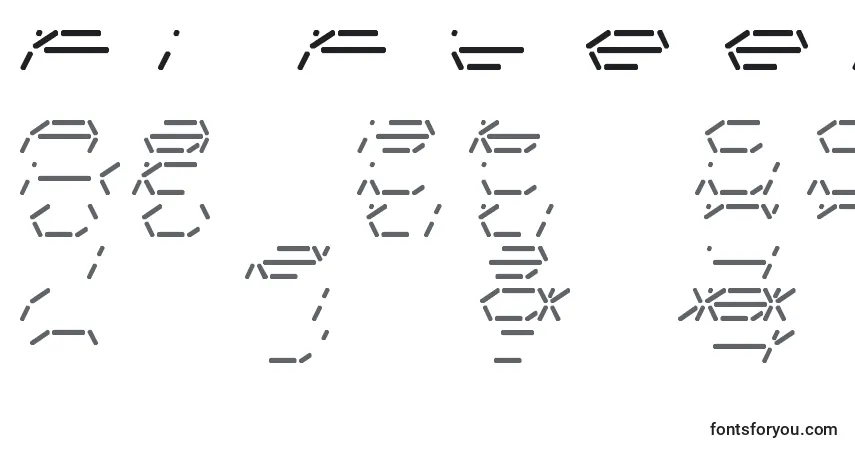 Czcionka FifteenSegmentRushMonoLdr – alfabet, cyfry, specjalne znaki