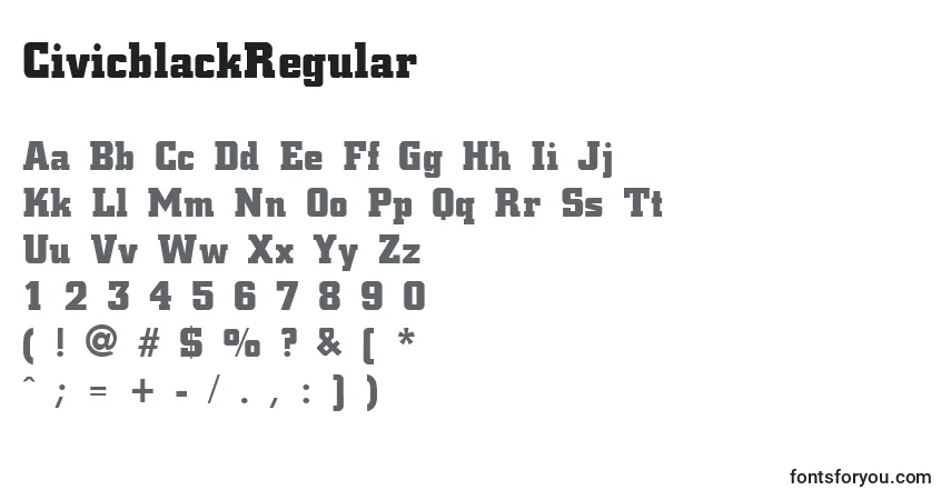 Schriftart CivicblackRegular – Alphabet, Zahlen, spezielle Symbole