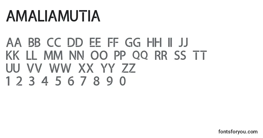 Czcionka Amaliamutia – alfabet, cyfry, specjalne znaki