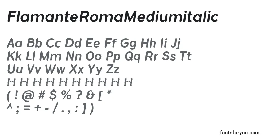 Fuente FlamanteRomaMediumitalic - alfabeto, números, caracteres especiales
