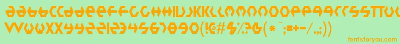 フォントPlasticb – オレンジの文字が緑の背景にあります。