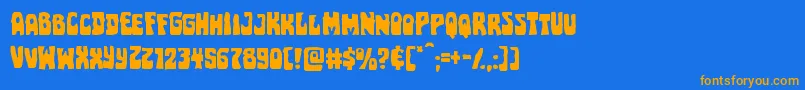 Pocketmonsterexpand-Schriftart – Orangefarbene Schriften auf blauem Hintergrund