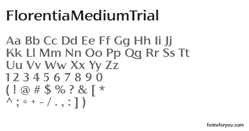 A fonte FlorentiaMediumTrial – alfabeto, números, caracteres especiais