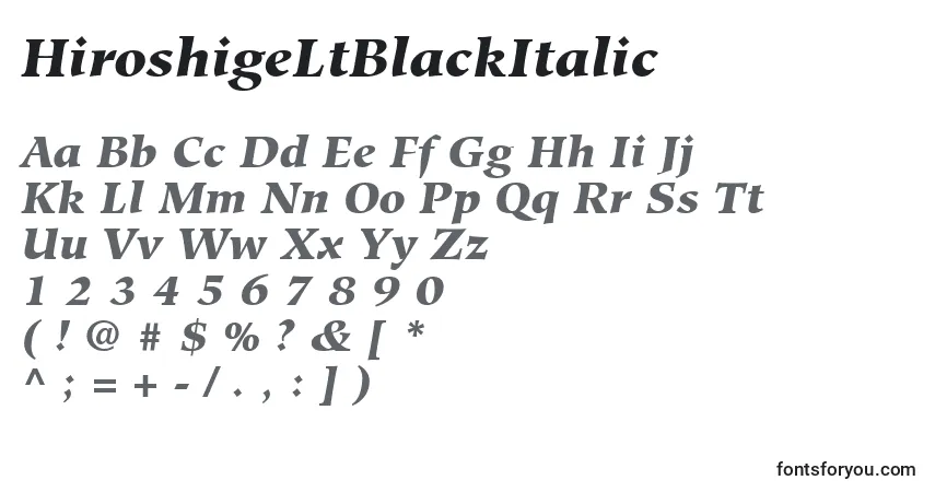 Czcionka HiroshigeLtBlackItalic – alfabet, cyfry, specjalne znaki