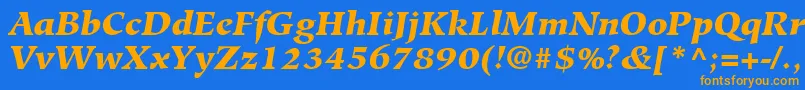 HiroshigeLtBlackItalic-Schriftart – Orangefarbene Schriften auf blauem Hintergrund