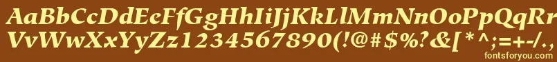 HiroshigeLtBlackItalic-fontti – keltaiset fontit ruskealla taustalla