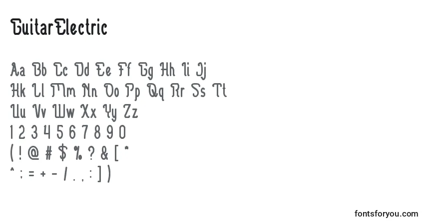 A fonte GuitarElectric – alfabeto, números, caracteres especiais