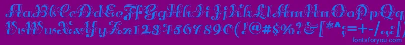 フォントAnnabellematineenf – 紫色の背景に青い文字