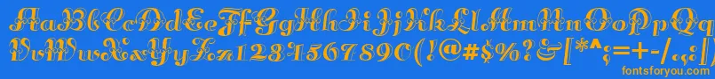 フォントAnnabellematineenf – オレンジ色の文字が青い背景にあります。