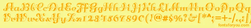 Annabellematineenf-Schriftart – Orangefarbene Schriften auf gelbem Hintergrund