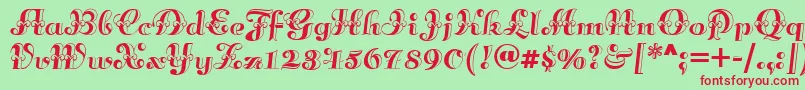 Annabellematineenf-Schriftart – Rote Schriften auf grünem Hintergrund