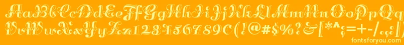 Annabellematineenf-Schriftart – Gelbe Schriften auf orangefarbenem Hintergrund