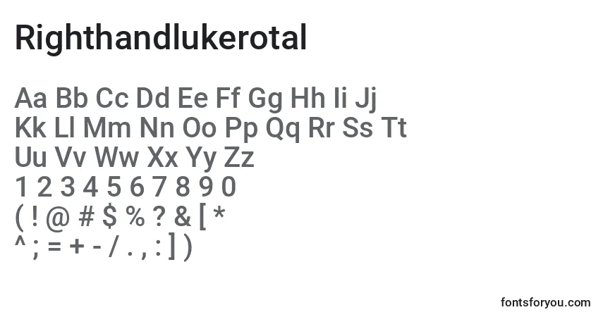 A fonte Righthandlukerotal – alfabeto, números, caracteres especiais