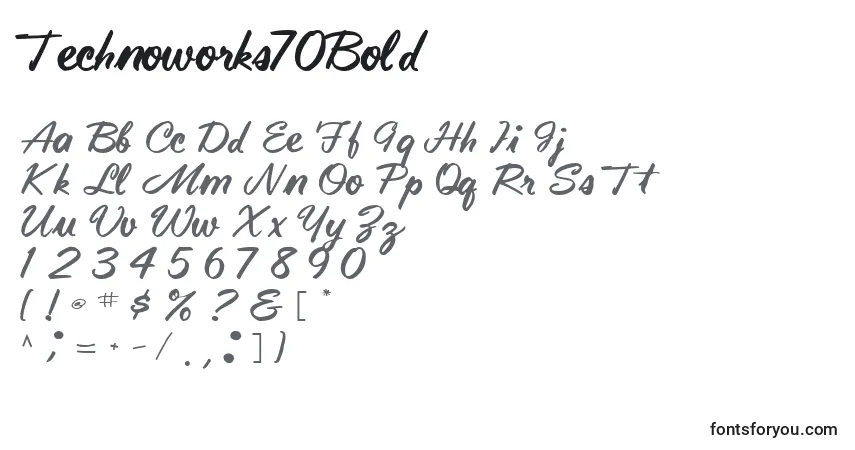 A fonte Technoworks70Bold – alfabeto, números, caracteres especiais