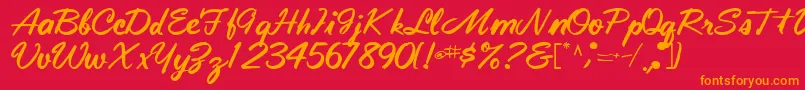 Technoworks70Bold-Schriftart – Orangefarbene Schriften auf rotem Hintergrund