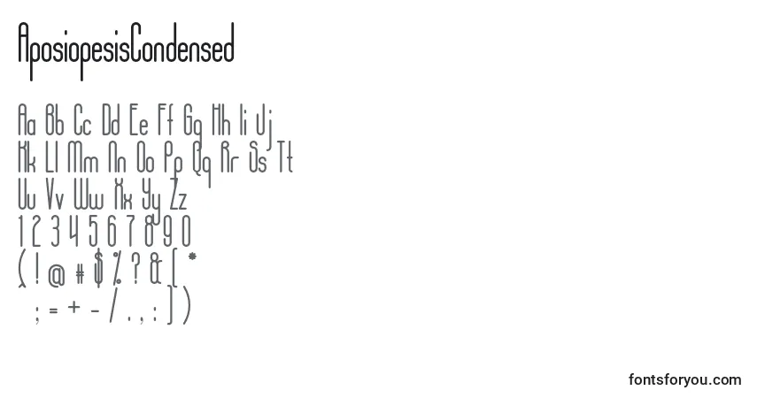 A fonte AposiopesisCondensed (58926) – alfabeto, números, caracteres especiais