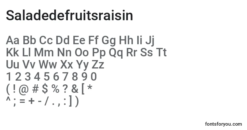 Schriftart Saladedefruitsraisin – Alphabet, Zahlen, spezielle Symbole