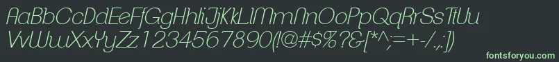 フォントClementepdadExtralightital – 黒い背景に緑の文字