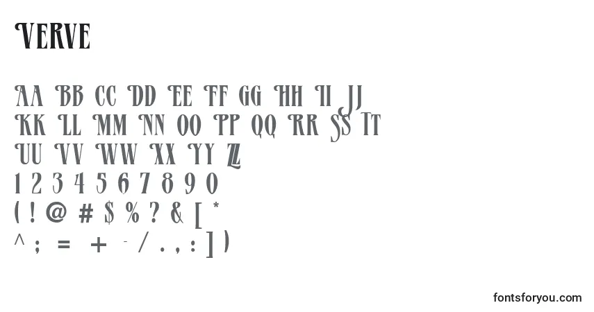 Schriftart Verve – Alphabet, Zahlen, spezielle Symbole