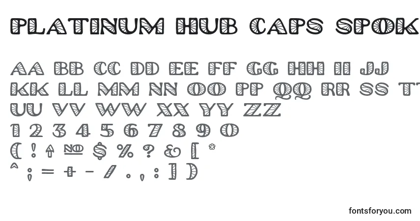 A fonte Platinum Hub Caps Spoked – alfabeto, números, caracteres especiais