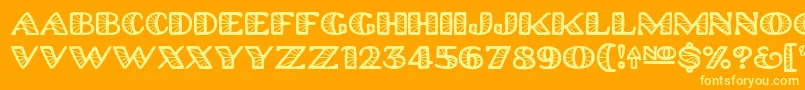 Platinum Hub Caps Spoked-Schriftart – Gelbe Schriften auf orangefarbenem Hintergrund