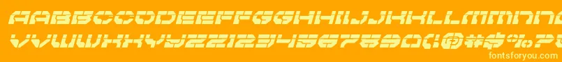 Pulsarclasslaserital-Schriftart – Gelbe Schriften auf orangefarbenem Hintergrund