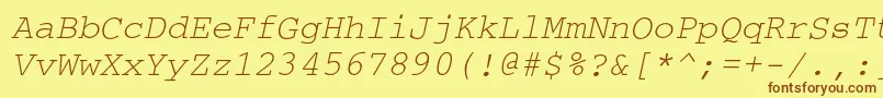 CouriercOblique-Schriftart – Braune Schriften auf gelbem Hintergrund