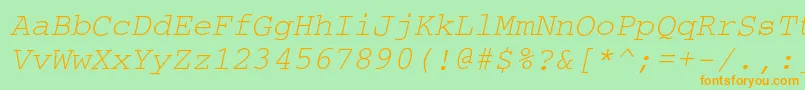 CouriercOblique-Schriftart – Orangefarbene Schriften auf grünem Hintergrund