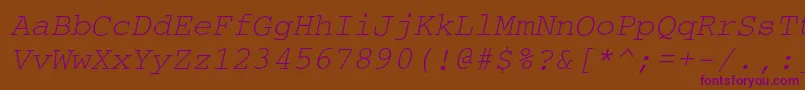 Fonte CouriercOblique – fontes roxas em um fundo marrom