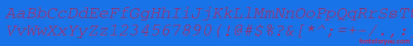 CouriercOblique-Schriftart – Rote Schriften auf blauem Hintergrund