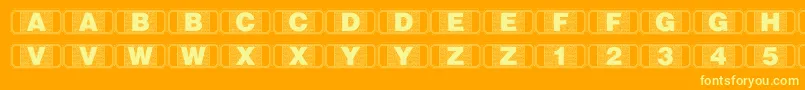 Weitere Informationen zur Stagtickets-Schriftart Stagtickets-Schriftart – Gelbe Schriften auf orangefarbenem Hintergrund