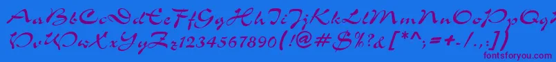 S760ScriptRegular Font – Purple Fonts on Blue Background