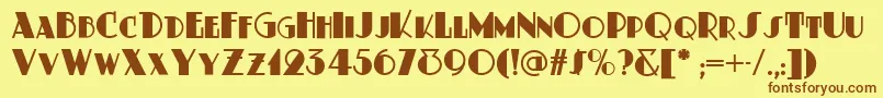 フォントDusty ffy – 茶色の文字が黄色の背景にあります。