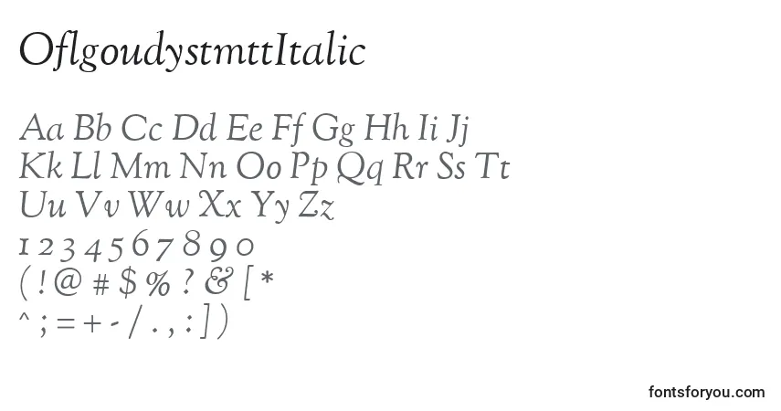 Шрифт OflgoudystmttItalic – алфавит, цифры, специальные символы