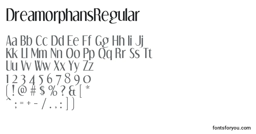 Czcionka DreamorphansRegular – alfabet, cyfry, specjalne znaki