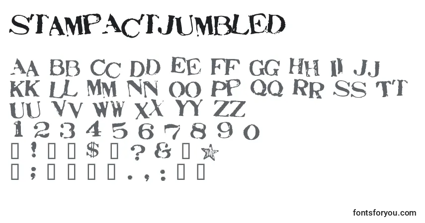 Шрифт StampActJumbled – алфавит, цифры, специальные символы