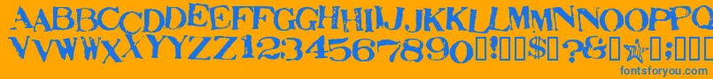 Weitere Informationen zur StampActJumbled-Schriftart StampActJumbled-Schriftart – Blaue Schriften auf orangefarbenem Hintergrund