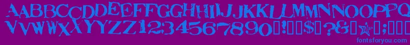 Fonte StampActJumbled – fontes azuis em um fundo violeta