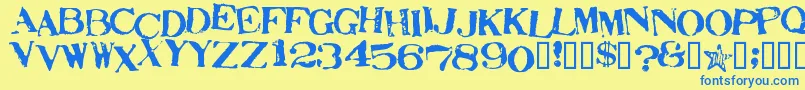 StampActJumbled-Schriftart – Blaue Schriften auf gelbem Hintergrund