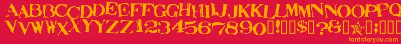 フォントStampActJumbled – 赤い背景にオレンジの文字
