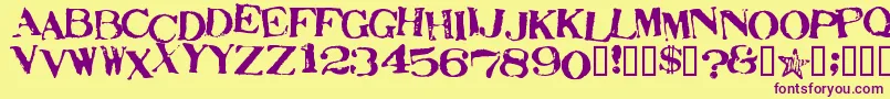 Шрифт StampActJumbled – фиолетовые шрифты на жёлтом фоне