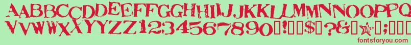 StampActJumbled Font – Red Fonts on Green Background