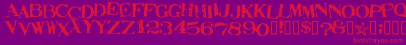 フォントStampActJumbled – 紫の背景に赤い文字