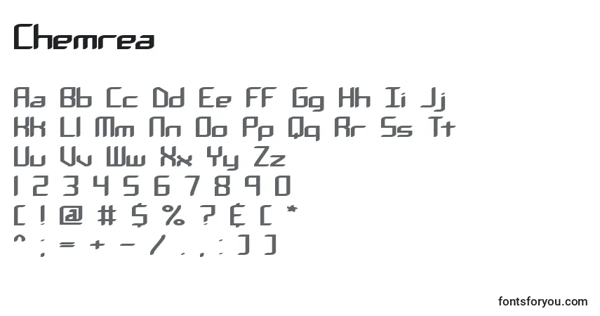 Czcionka Chemrea – alfabet, cyfry, specjalne znaki