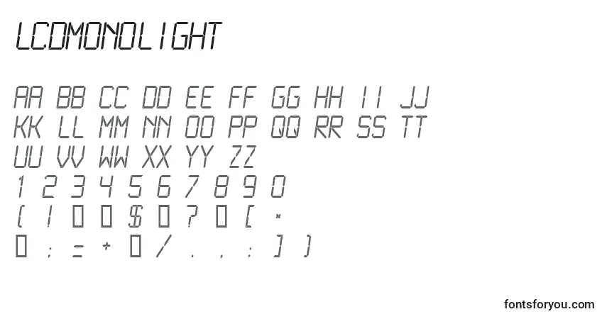 Schriftart LcdmonoLight – Alphabet, Zahlen, spezielle Symbole