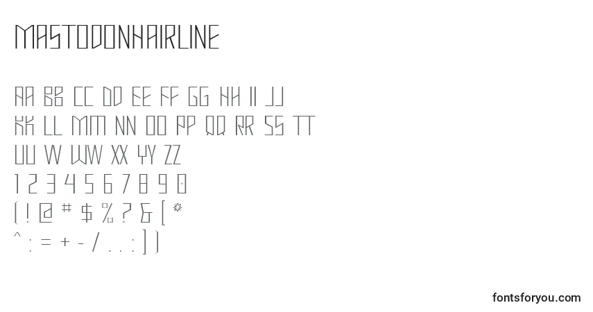 A fonte MastodonHairline – alfabeto, números, caracteres especiais