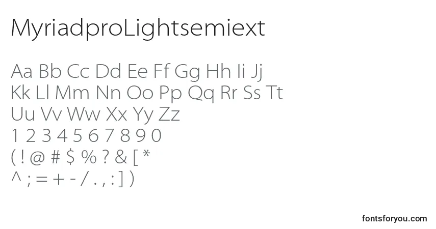 A fonte MyriadproLightsemiext – alfabeto, números, caracteres especiais
