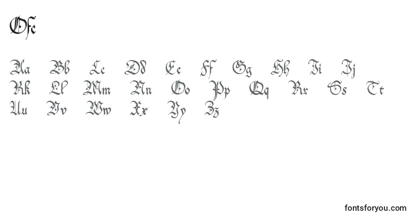 A fonte Ofc – alfabeto, números, caracteres especiais