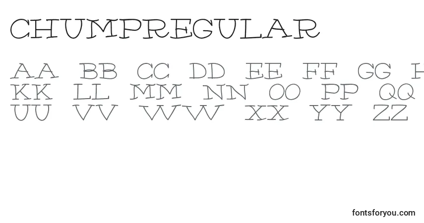 Czcionka ChumpRegular – alfabet, cyfry, specjalne znaki